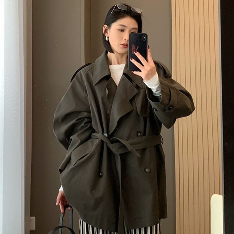 Original Loose-Fitting Trench Coat for Women, 2025 Autumn and Winter New Style, Petite and Stylish, Korean Version with a High-End Feel, Short Style