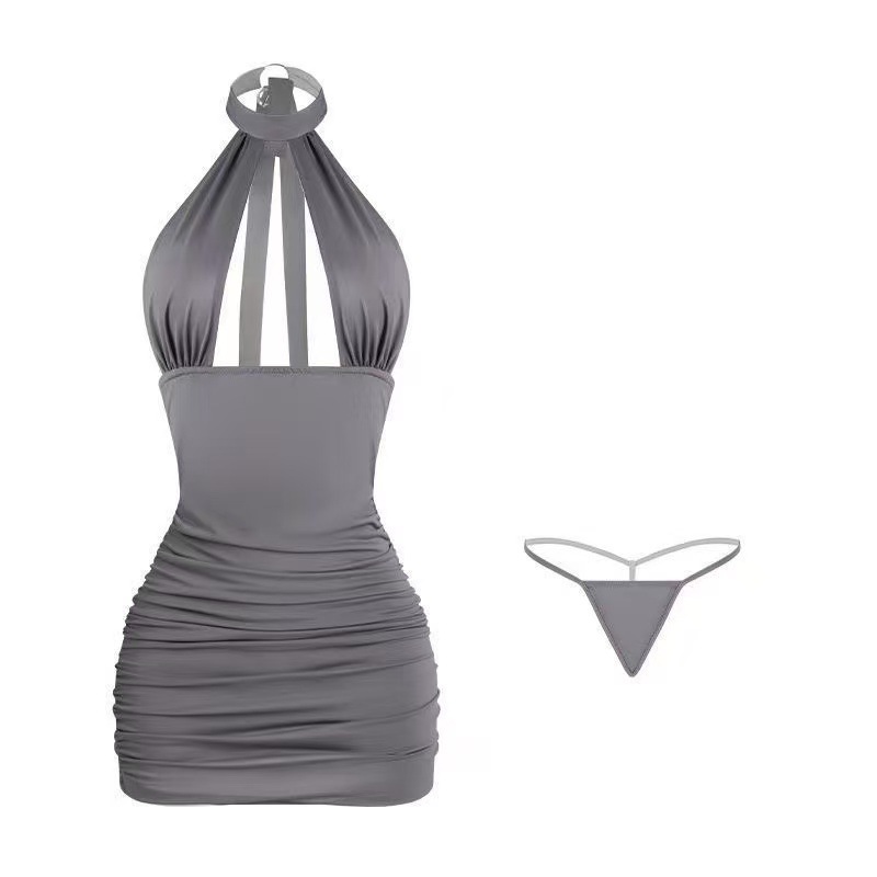 Slim-Fit Halter Neck Secretary Roleplay Nightdress with Thong — detail image 6