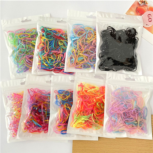 Bag of colorful disposable rubber bands with high elasticity and strong pull, non-stop elastic bands for girls, hair ties and basic hair accessories