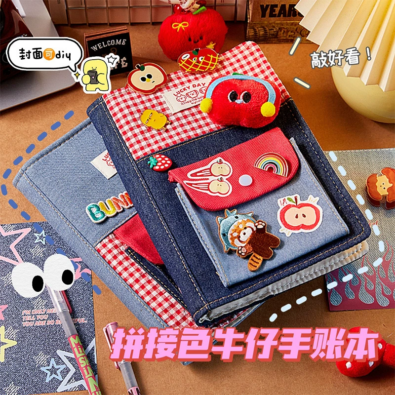 Notebook patchwork denim fabric A5, cloth cover with pockets, cute creative design
