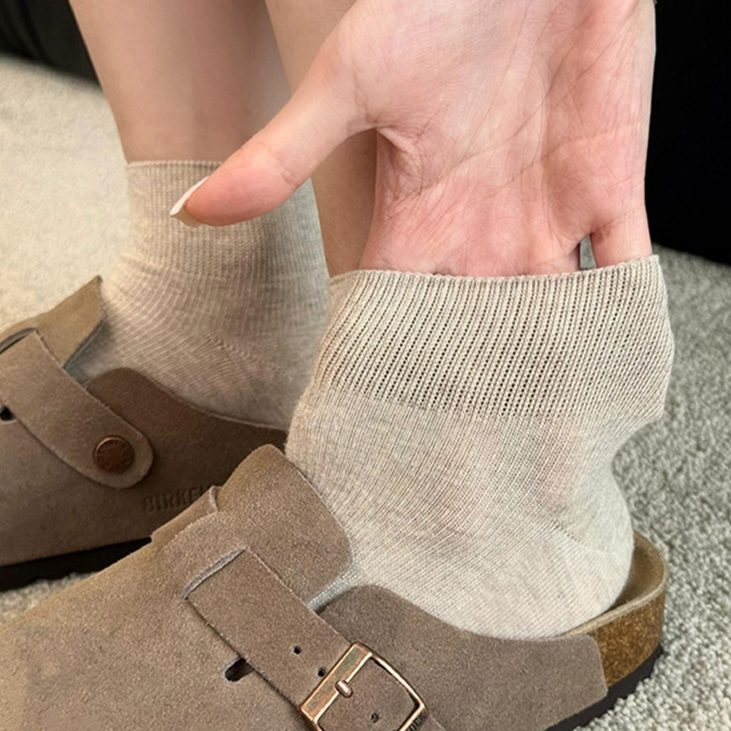 Beige Socks for Women, Summer Thin Breathable Loose-Top Maternity Socks, Pure Cotton Short Socks for Women, Suitable for Birkenstock Shoes, Summer No-Show Socks