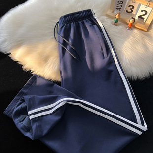 School uniform pants navy blue two bars group sports pants junior high school primary school students two bars school uniform pants men and women