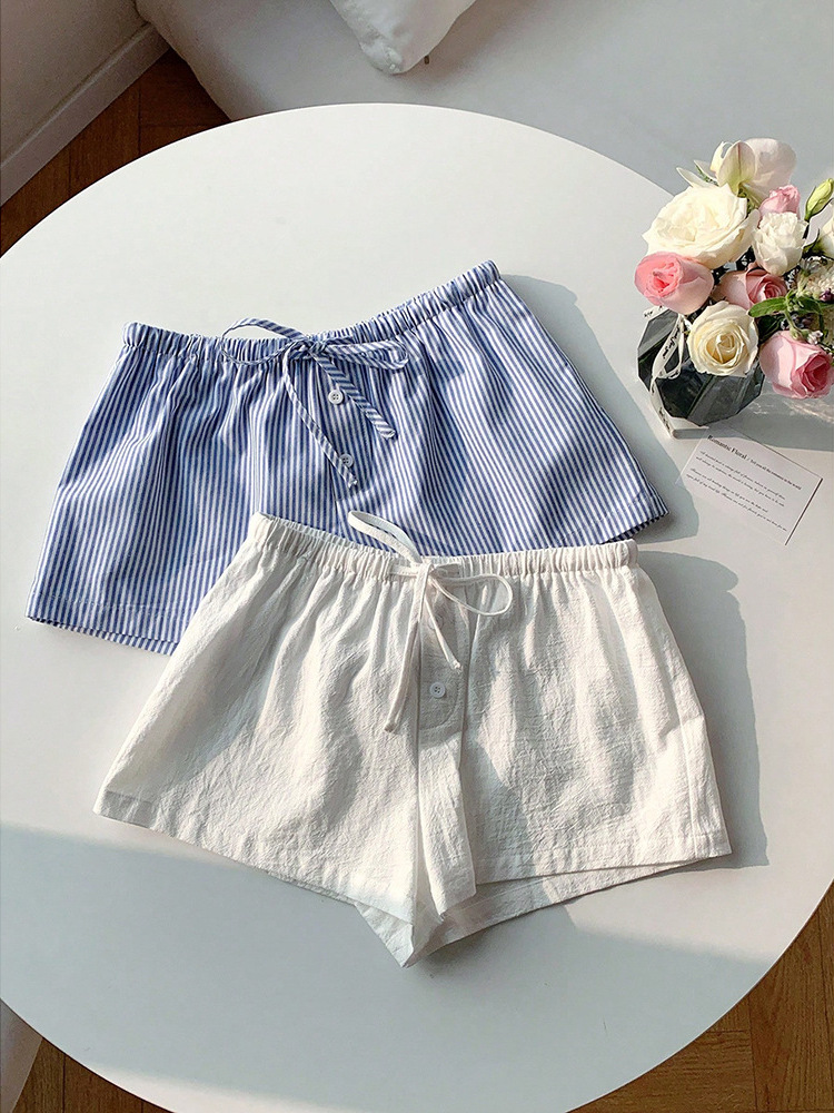Comercio exterior transfronterizo básico diseño a rayas elástico con cordones pantalones cortos casuales pantalones cortos sueltos y delgados para mujer