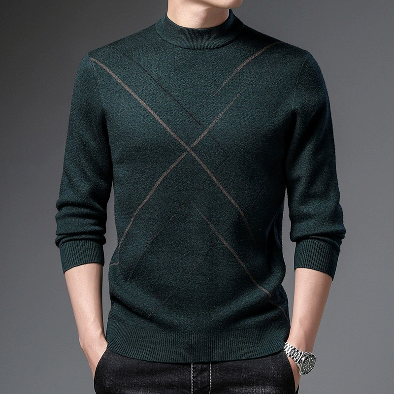 Новый мужской вязаный свитер с длинными рукавами, осенне-зимняя одежда с круглым вырезом, водолазка, деловой жаккардовый базовый свитер высокого класса