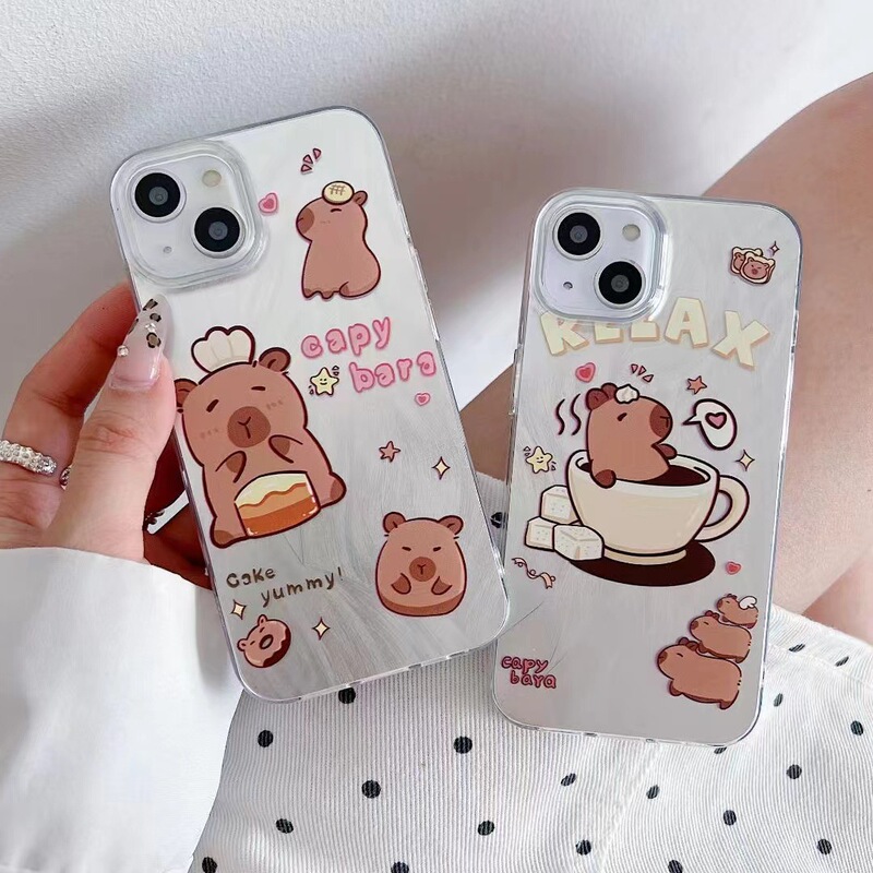羽纱カピバラ漫画風iPhone16promax/Apple14スマホケース カップル向け13個性的シェルケース|undefined