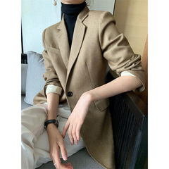 現物メーカーの卸売りの新型ウールの小さいスーツの女性の秋の新しい一粒のボタンの気質はやせている中の長いコートを現します。