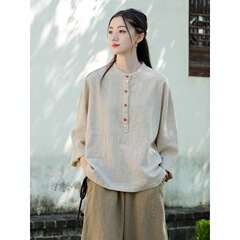 新中国式婦人服古風新作国風立襟プルオーバー上着春綿麻文芸禅意茶服シャツ