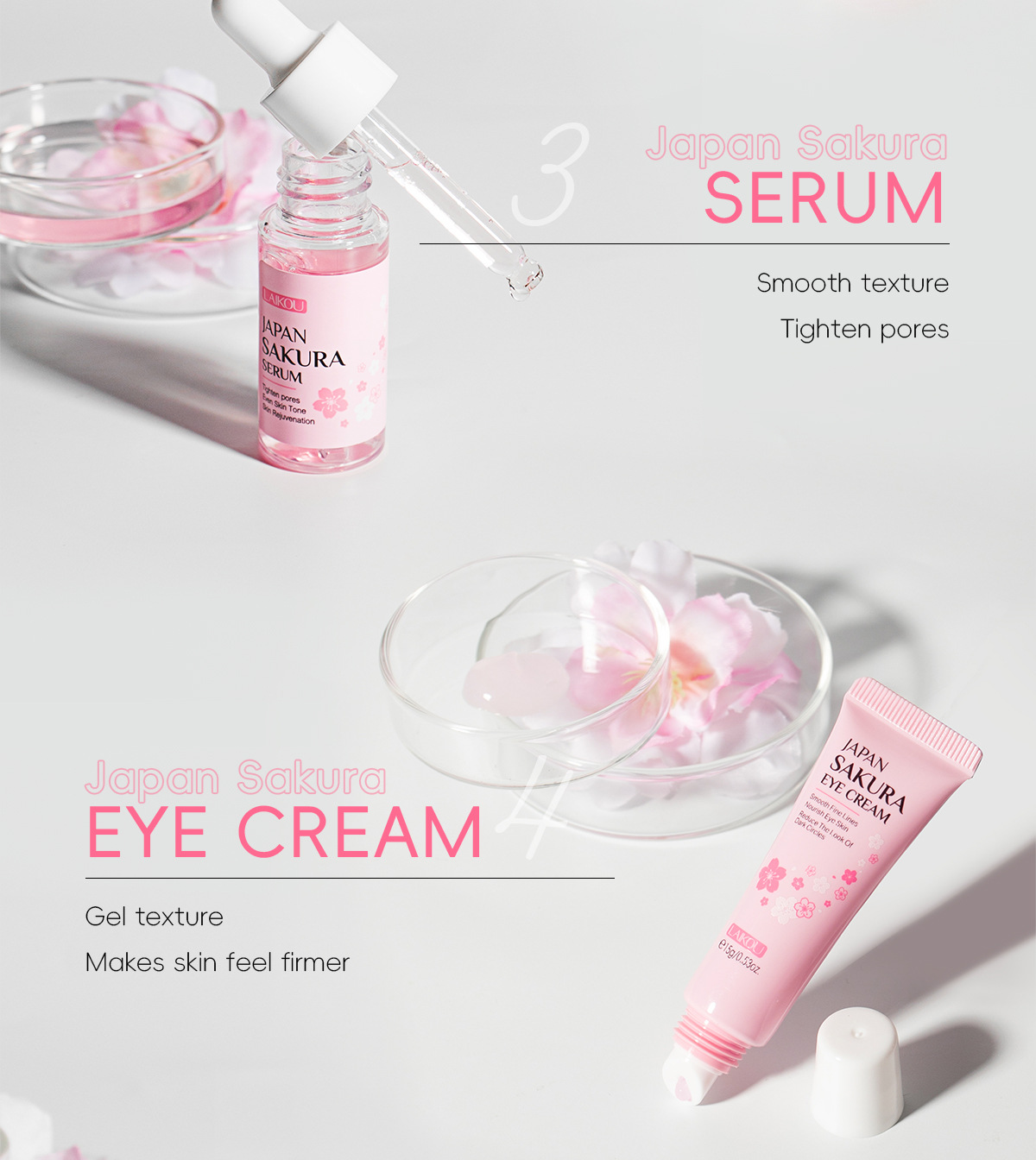 LAIKOU Cherry Blossom Skincare six-piece Set: Facial Cleanser, Essence, Eye Cream, Face Cream, Toner, sunscreen, Cross-border undefined