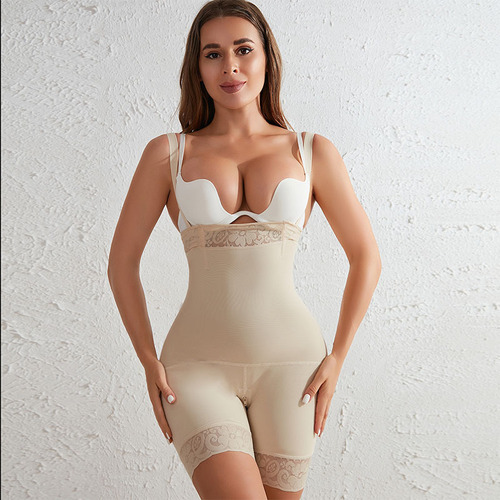 Cross-border new shaping one-piece dress for plus-size women with tummy control, high-waisted, lace strappy, body shaper bodysuit