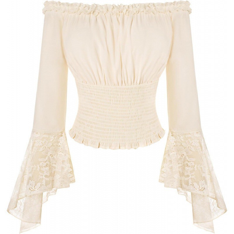 Amazon Cross-Border European and American Lace Off-Shoulder Long-Sleeved Shirt for Women 2026 Spring New Style One-Line Collar Ruffled Top Amazon Cross-Border European and American Lace Off-Shoulder Long-Sleeved Shirt for Women 2026 Spring New Style One-Line Collar Ruffled Top