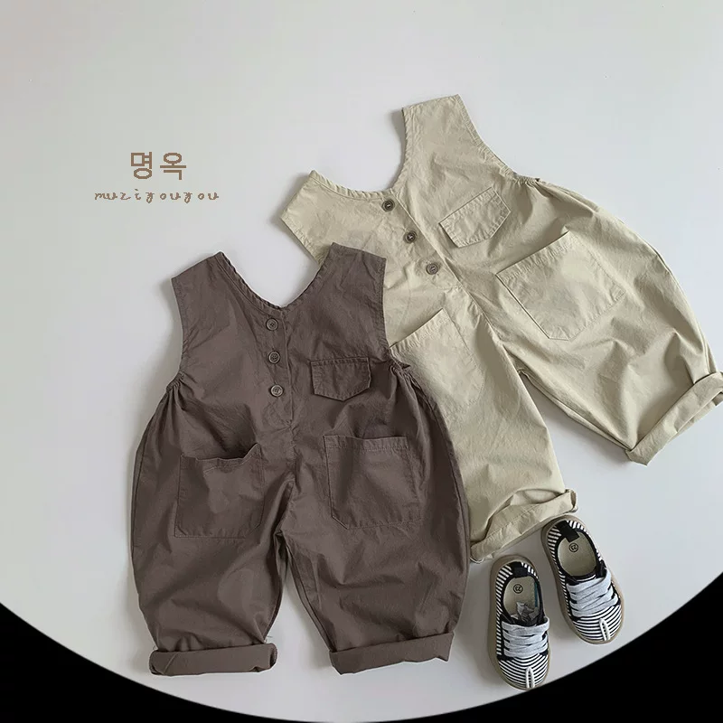 Summer children's thin retro overall for men and women, Korean style, children's clothing
