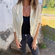 跨境亚马逊秋季新款镂空半袖开衫针织时尚潮流毛衣开衫一体上衣服