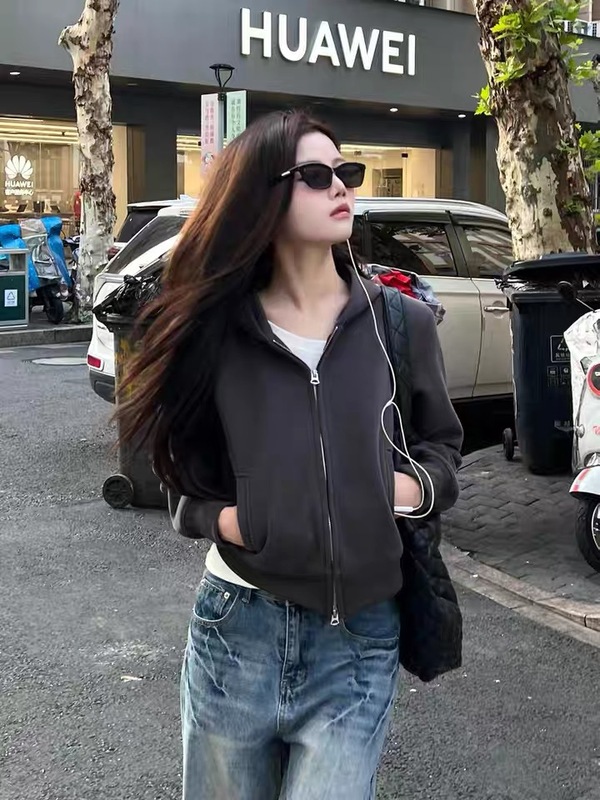 重磅400G美式街头短款开衫连帽卫衣女ins潮流挺括帽衫|undefined