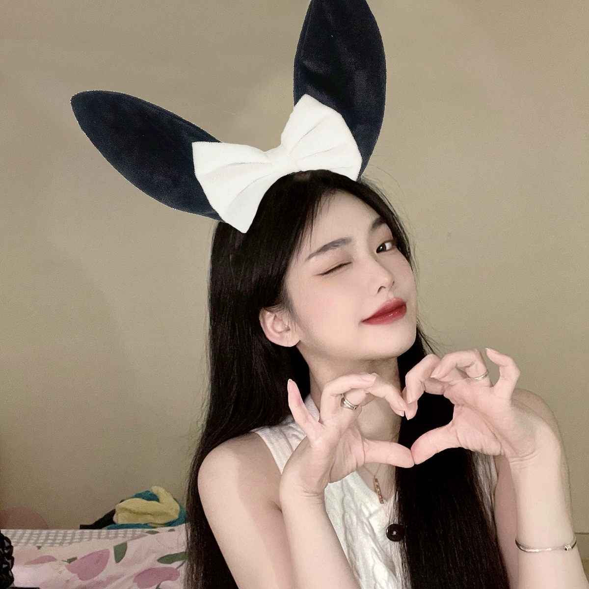 Headband Red Rabbit Lace Ears, Handmade Hair Accessory, High-Quality Graduation Party Style