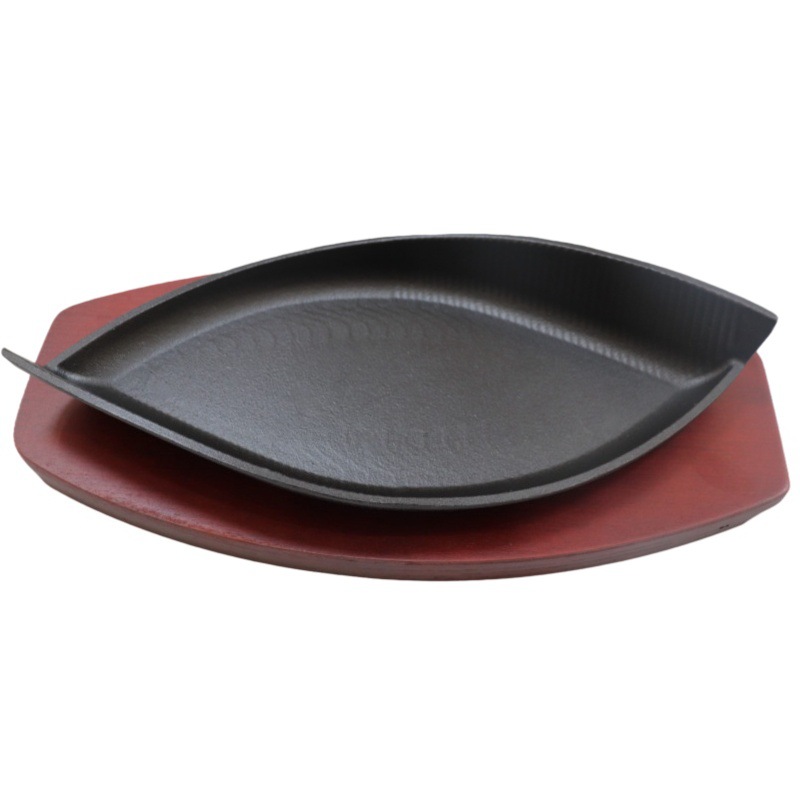 Bandeja de horno de hierro fundido placa de madera de alta calidad engrosada carne de res frita plato de comida occidental fabricante mayorista de placa de hierro placa de hierro comercial image 3