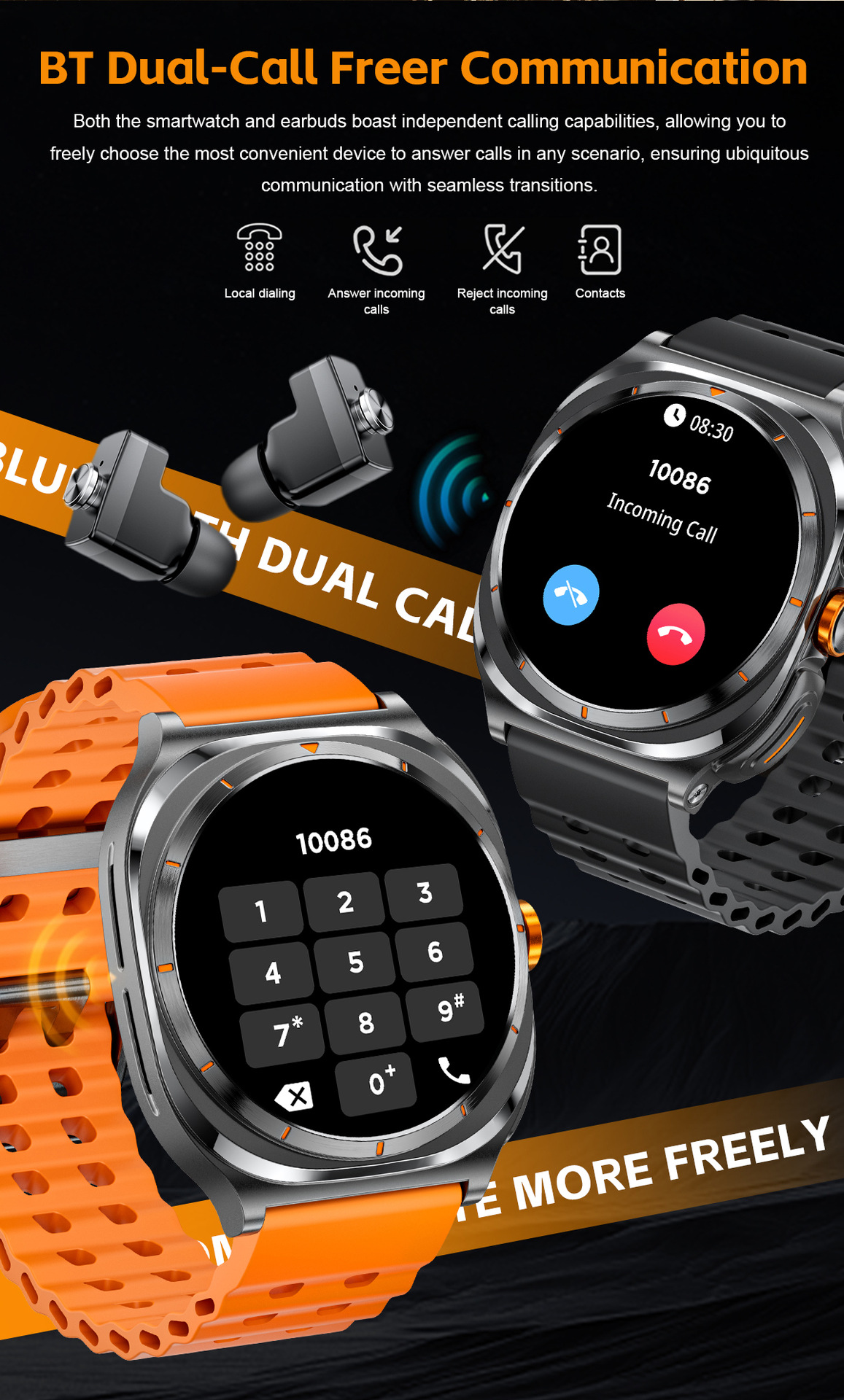 Smartwatch med integrerade tws hörlurar bluetooth sportklocka_voghion.com