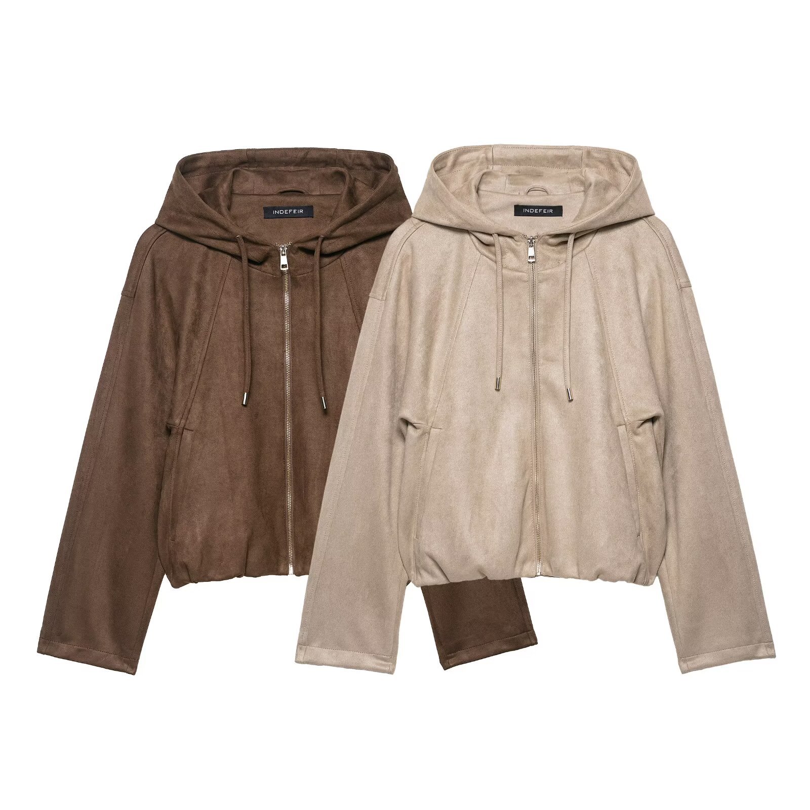 2025 Autumn New European and American Cross-Border Women's Hooded Suede Effect Bomber Jacket W085 368069