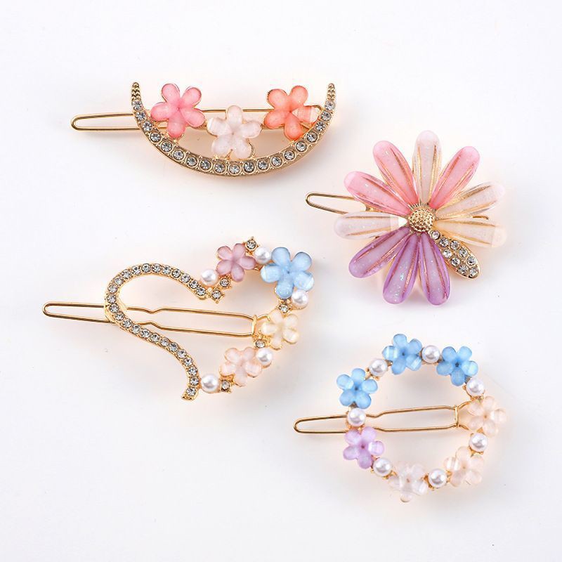2025 New Pearl Rhinestone Leaf-Shaped Duckbill Clip Korean Style Hairpin Trendy Bangs Clip Side Hair Clip