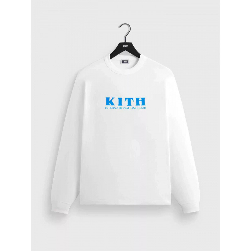 Kith 25Ss Letter Embroidered Logo on the Chest, Unisex Cotton Loose Round Neck Sweatshirt, Long-Sleeved T-Shirt, Base Layer Shirt