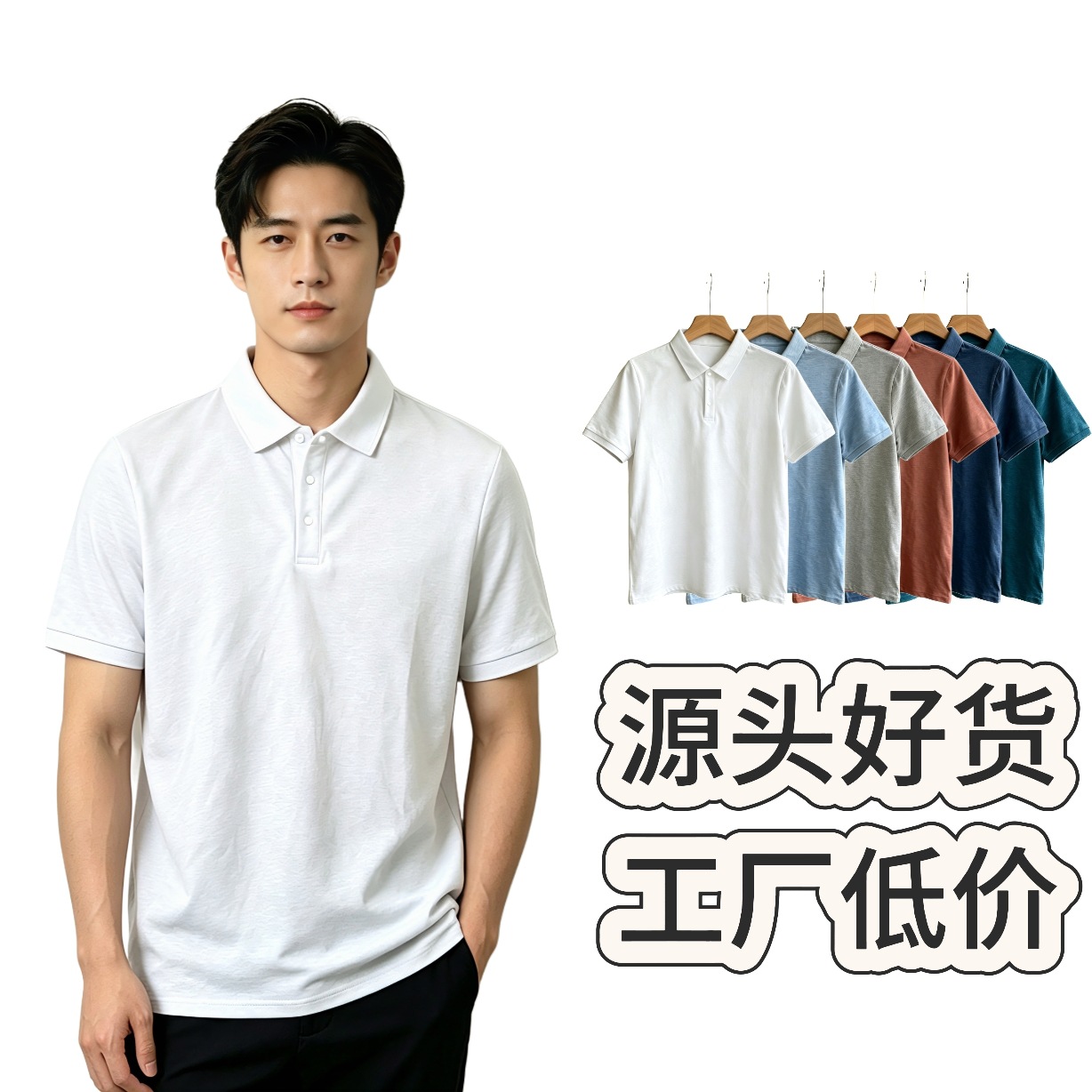 Summer New Style Light and Sophisticated Simple Business Casual Men's Short-Sleeved Polo Shirt with a Cool and High-End Feel, Turn-Down Collar Half-Sleeve T-Shirt