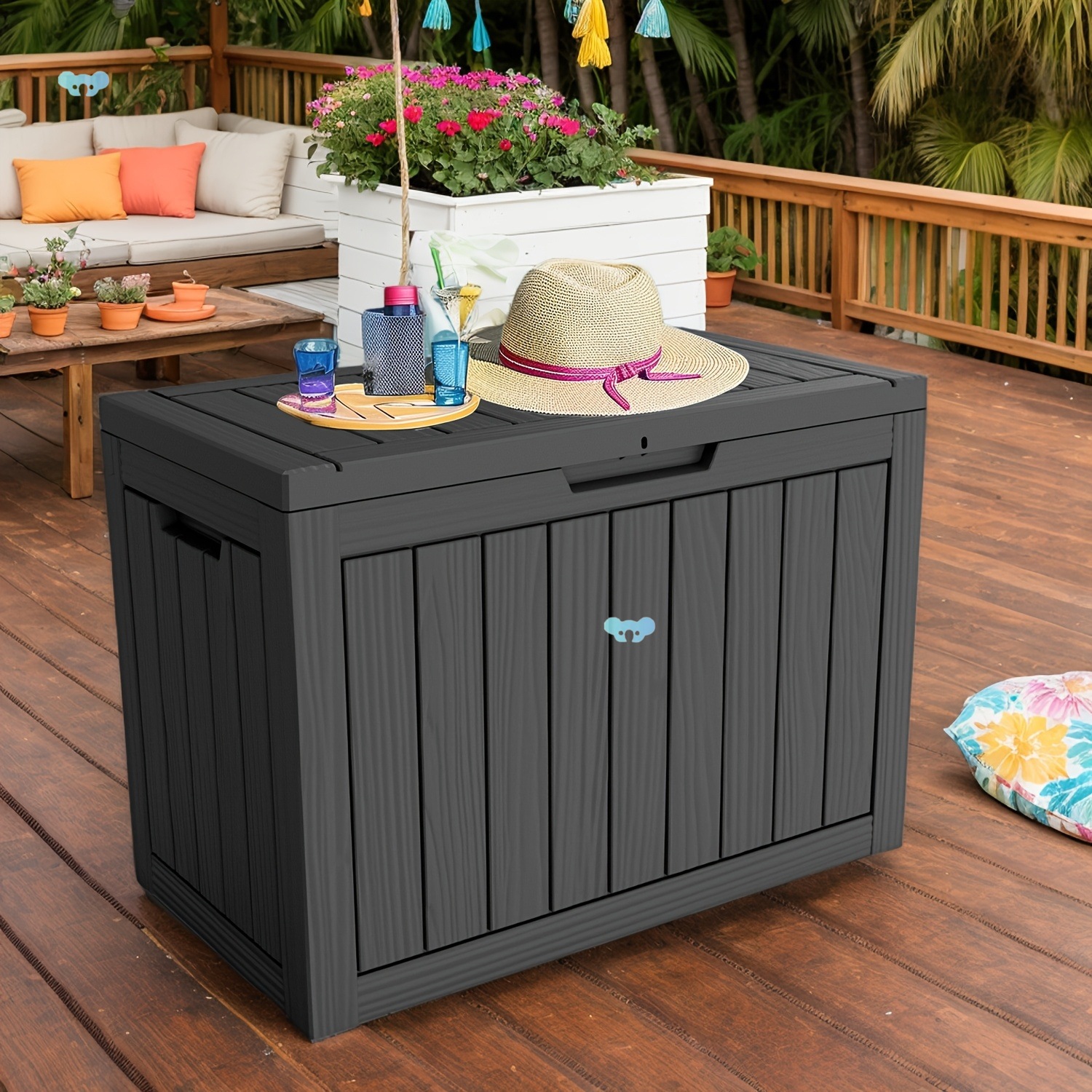 Caja de Almacenamiento de Resina con Cerradura de 48 Galones, Impermeable para Exteriores