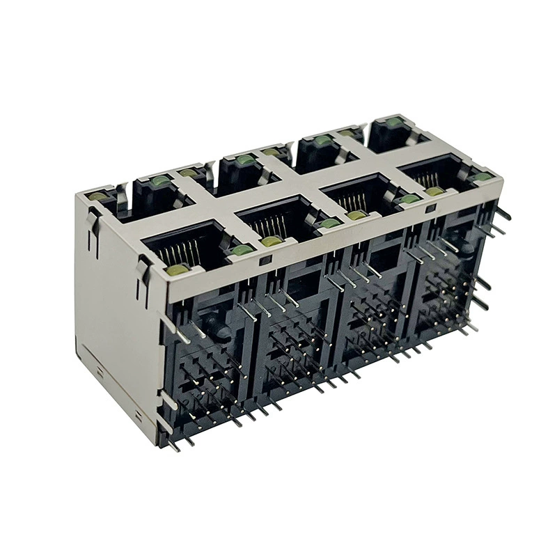 5921 RJ45 гнездо на восемь портов 2x4 сетевой порт 8P8C с подсветкой и пружинным горизонтальным изогнутым штекером, сиденье для Ethernet-порта