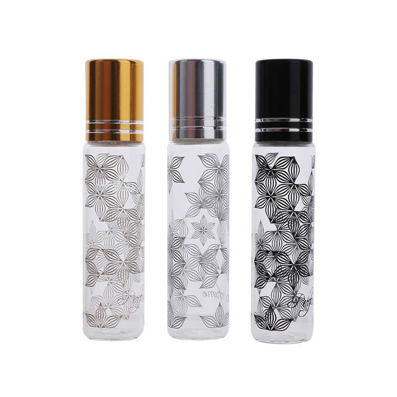 Factory In-Stock 10ml Printed Floral Glass Roller Bottle Portable Perfume Essential Oil Roll-On Bottle with Electroplated Cap Factory In-Stock 10ml Printed Floral Glass Roller Bottle Portable Perfume Essential Oil Roll-On Bottle with Electroplated Cap