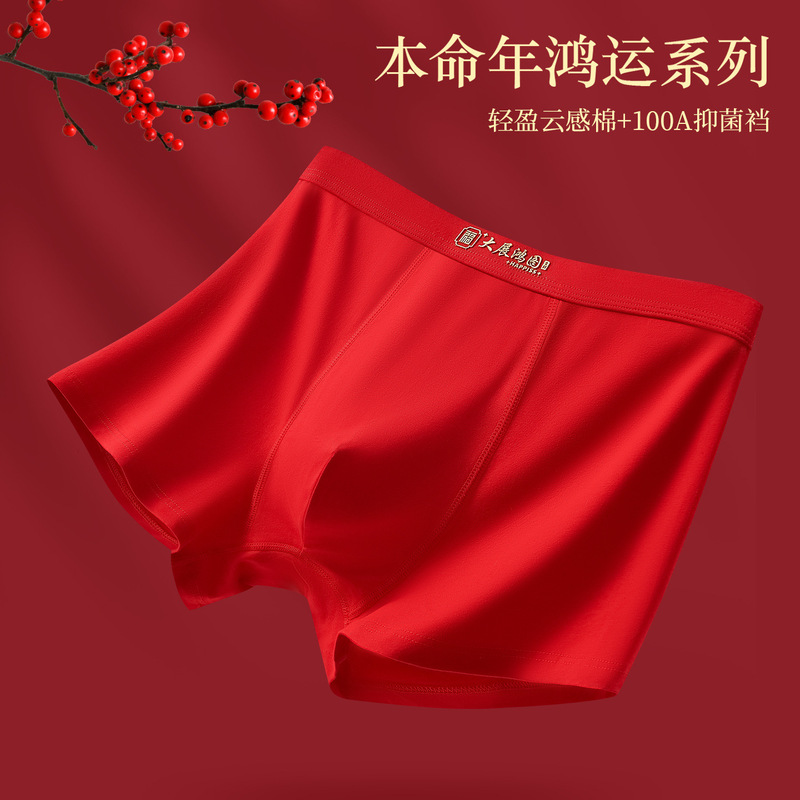 Pure Cotton Bright Red Men's Boxer Briefs for Weddings and Zodiac Years, Plus Size for Big Guys