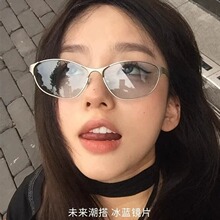 复古猫眼蓝色朋克骑行防晒UV400墨镜女 Y2K千禧太阳镜配度数35010
