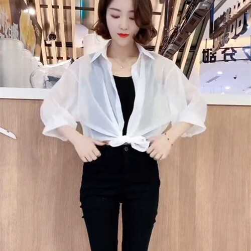 Outerwear strap dress cover blouse thin summer chiffon top women's top sun protection coat matching skirt