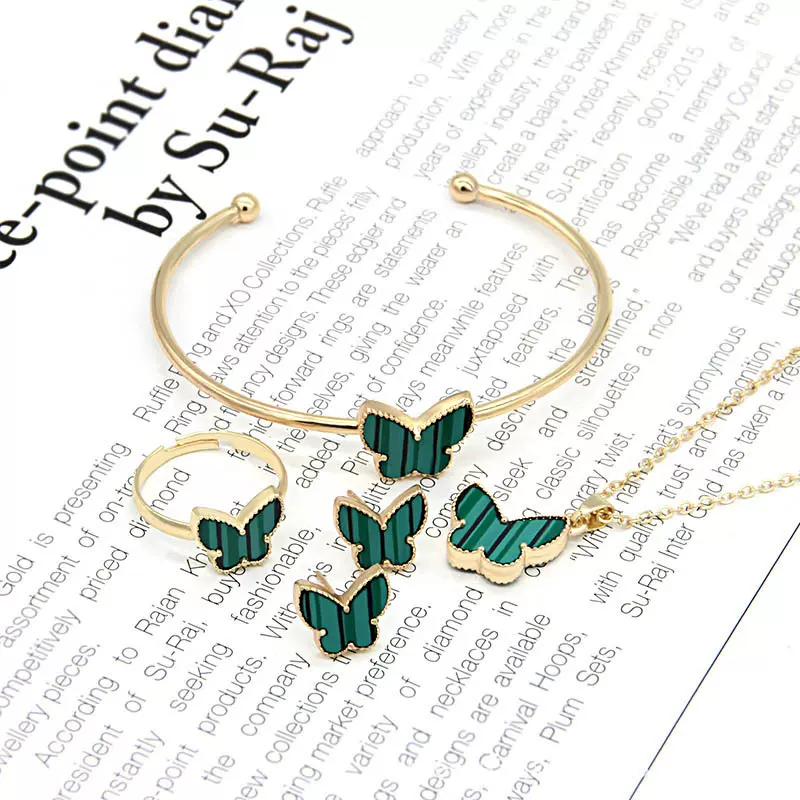 CDD双面蝴蝶四件套时尚项链手镯戒指耳环速卖通网络爆款源头工厂