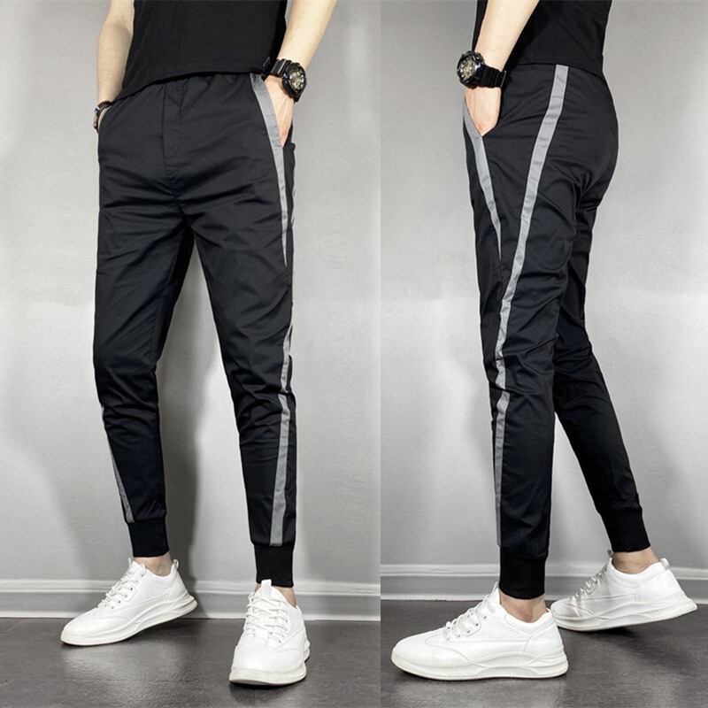 2025 Autumn Men's Slim Fit Skinny Pants Thick Harem Pants Korean Style Striped Jogger Pants Trendy Men's Versatile Casual Pants