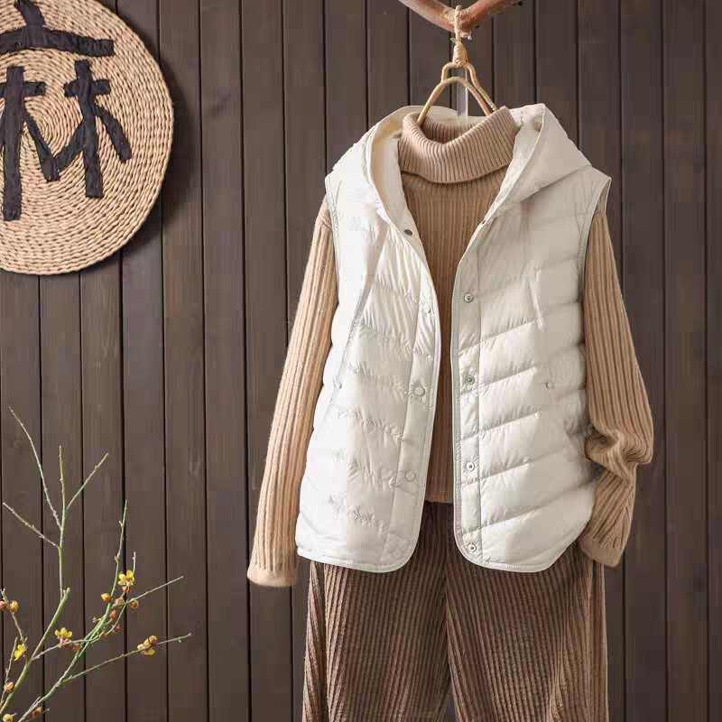 Seamless Adhesive 2025 Autumn and Winter Lightweight down Vest for Women, Short Style, Lightweight Hooded Warm Thin Vest