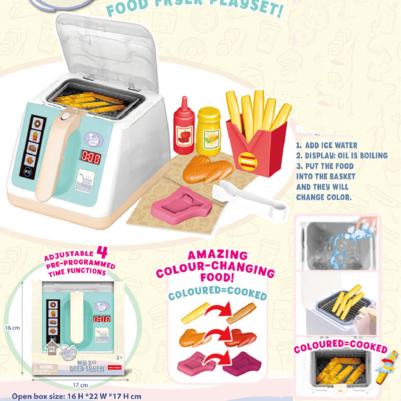 Transfronterizos niños simulación de sonido y luz alimentos de temperatura aire freidora cubiertos de cocina juego de juguetes de horno casero
