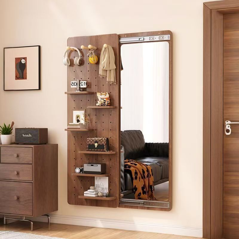 Pegboard Dressing Mirror Integrated with Hidden Full-Length Mirror, Wall-Mounted, Closable, for Entryway, Sliding Fitting Mirror Pegboard Dressing Mirror Integrated with Hidden Full-Length Mirror, Wall-Mounted, Closable, for Entryway, Sliding Fitting Mirror