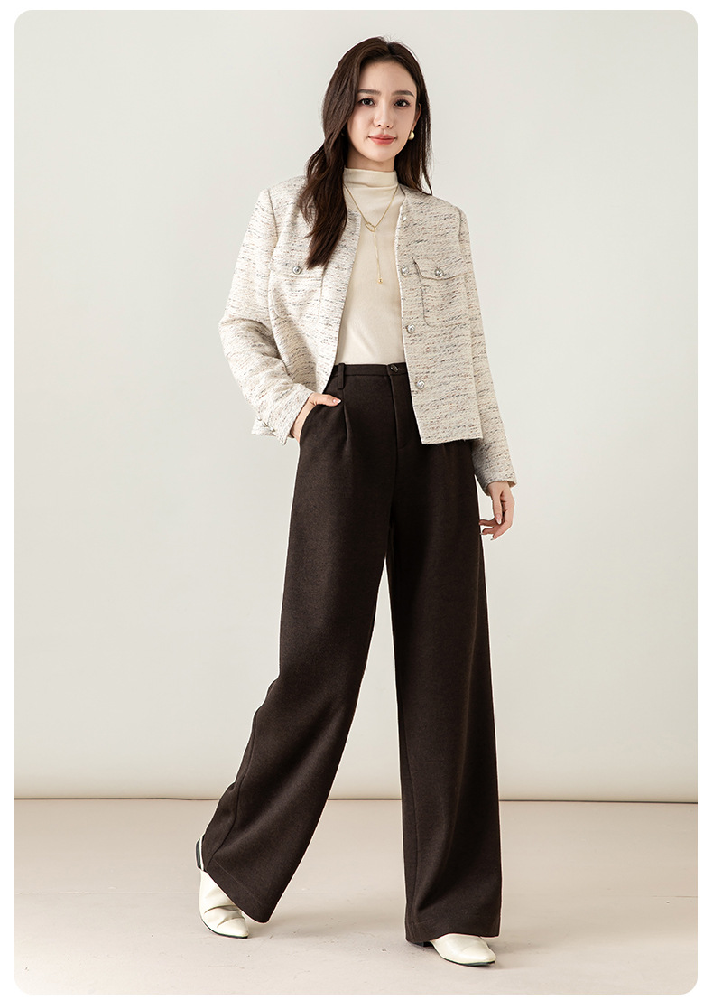 Quần culottes nữ ống rộng cạp cao dáng suông chất len acetate dệt kim — Màu trà sữa chi tiết 26