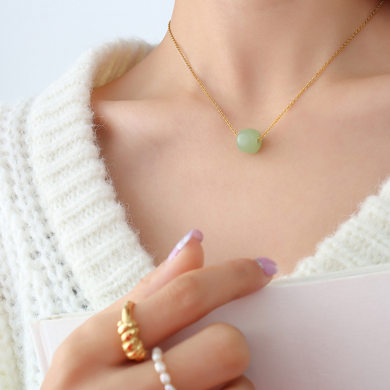 Nuevo conjunto de joyas de pulsera y collar con colgante de jade Hetian, versátil, sencillo, de estilo étnico vintage, P123-E034.