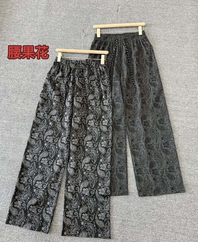 一件代发复古直筒宽松提花新款垂感秋季长裤女休闲中老年女松紧腰|undefined