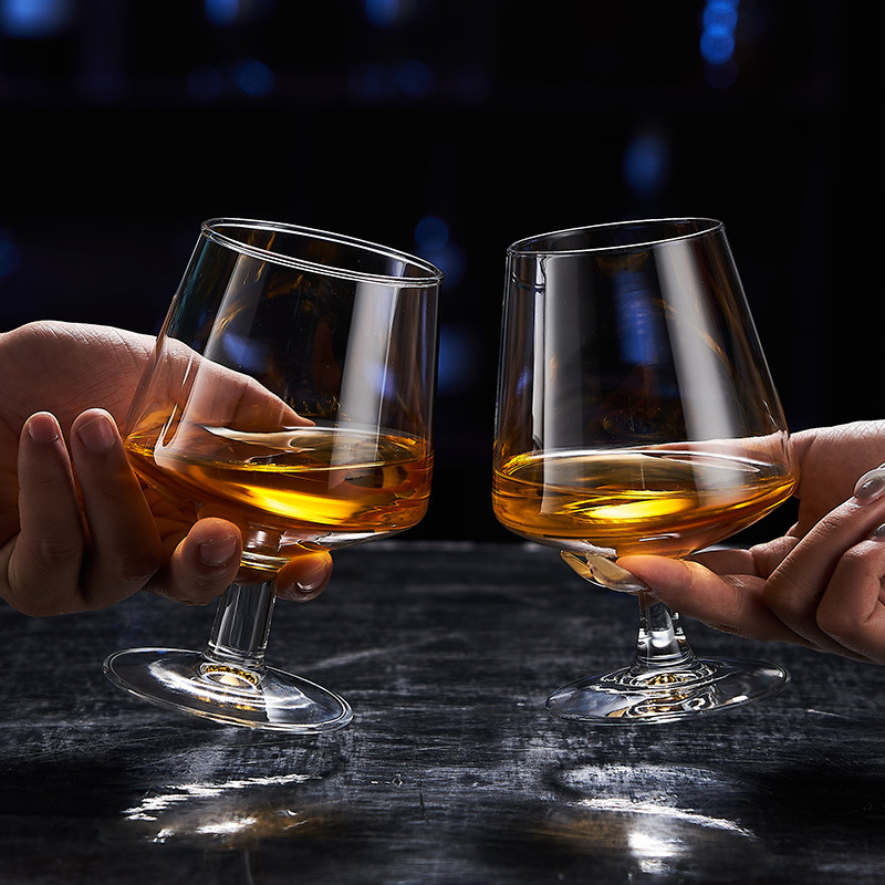 ins風闊口咖啡杯超薄玻璃柯林杯雞尾酒杯子 白蘭地卷邊高腳紅酒杯