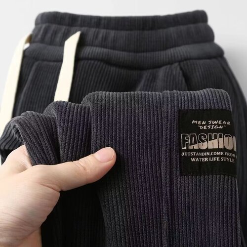 Linen corduroy winter warm padded loose ankle pants for men, Korean style fashionable spring and autumn elastic long pants