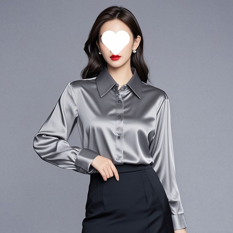秋季新款高级感职业缎面紫色衬衫女长袖正装时尚通勤气质衬衣白色|undefined