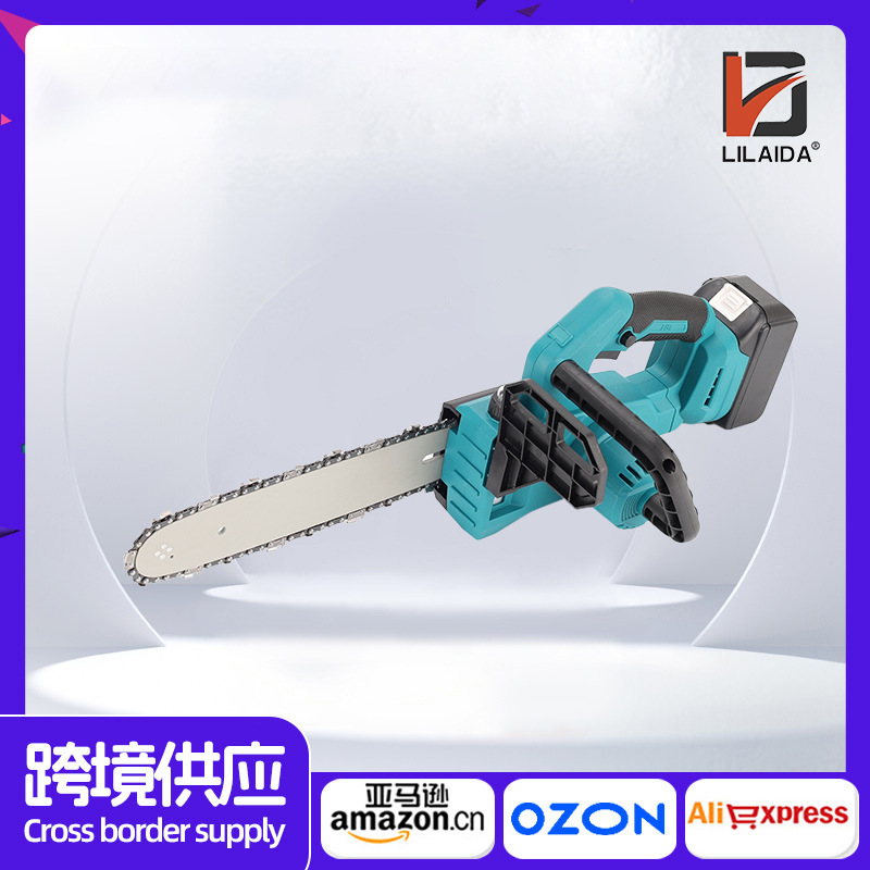 外贸12寸电链锯家用手持锂电锯户外修枝电锯园林伐木锯充电式电锯