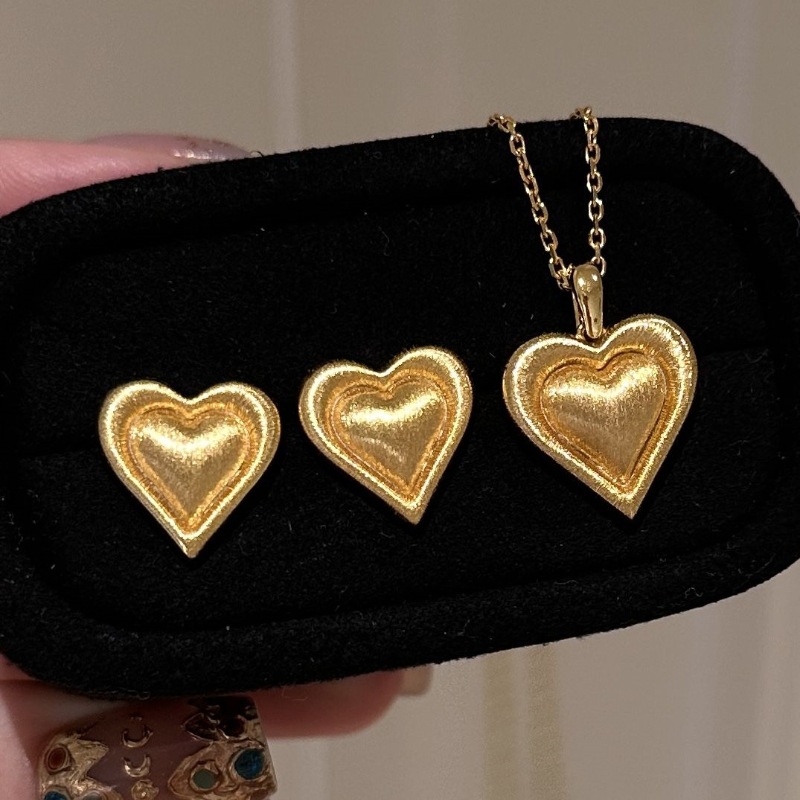 14g Weight Wholesale Jewelry Retro Heart Shape Copper Plating Earrings Necklace Cable Chain