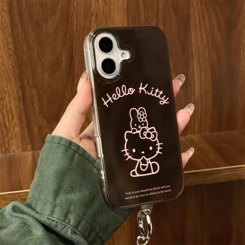 Dibujos animados japoneses y coreanos lindo gato para Apple 14/15promax funda para teléfono marrón Hola gato iPhone16p