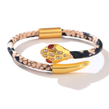 琦諾新款外貿爆款印花豹紋銅蛇頭手鏈鑲石手鐲歐美飾品批發