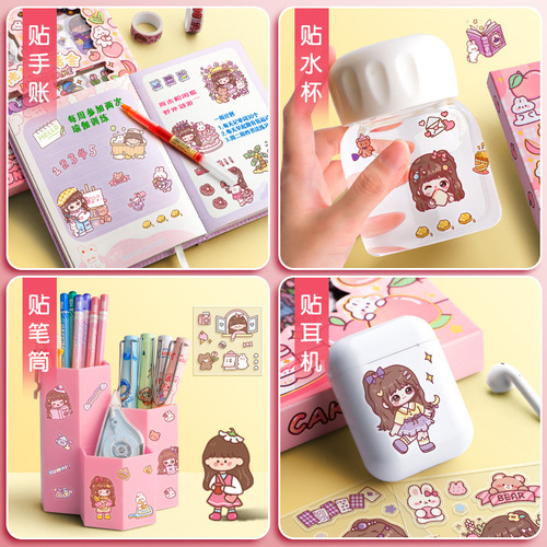 100 unique pet-themed sticker sheets, cartoon-style cute girls, DIY journal stickers, decorative elements, Japanese and Korean Instagram style