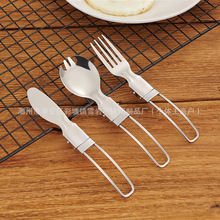 跨境304不锈钢刀叉勺户外套装野营便携折叠多功能旅行餐具批发