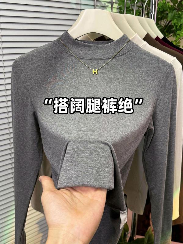 高级感炭黑色长袖半高领打底衫女内搭2025秋冬面膜上衣T恤内搭|undefined