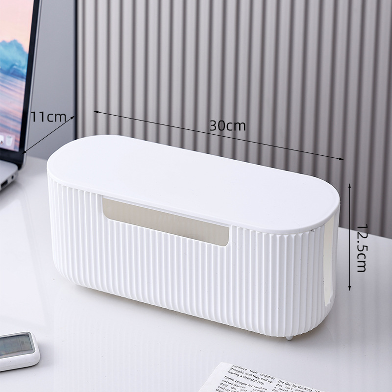 Caja de almacenamiento de plástico para escritorio, caja de protección para enchufes de cable de alimentación, organizador de cables de datos con textura de madera, caja de almacenamiento para tiras de alimentación