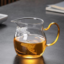 廠家供應月牙杯子大容量新款日式加厚帶把玻璃水杯茶水分離泡茶杯